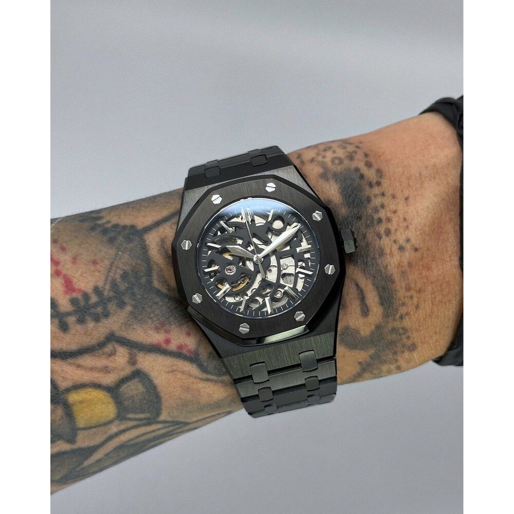 Custom Seiko Mod • Black Skeleton AP w/ Silver Accent • 39mm